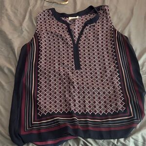 LOFT Multicolor Geometric Sleeveless Blouse